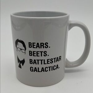 White and Black Mug with ‘The Office’ Quote "Bears. Beets. Battlestar Galactica"